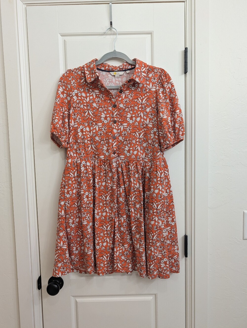 Boden Orange Floral Short-Sleeve Button-Front Dress
